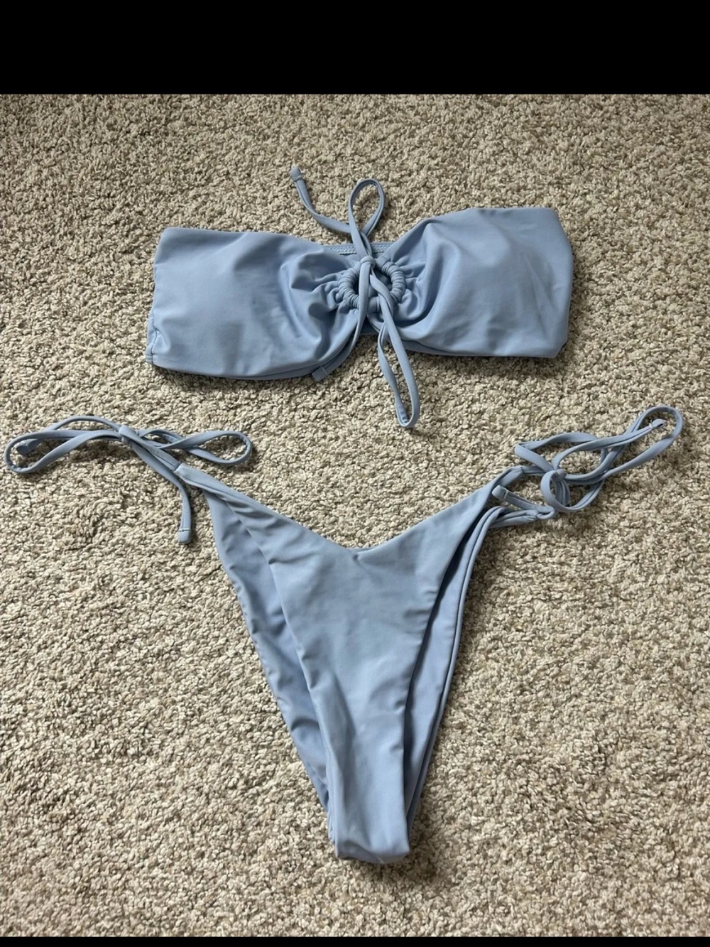 Light Blue Tie-Front Bandeau Bikini Set